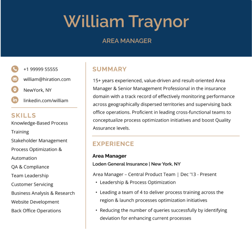 Free Area Manager Insurance Resume Sample by Hiration [2022]